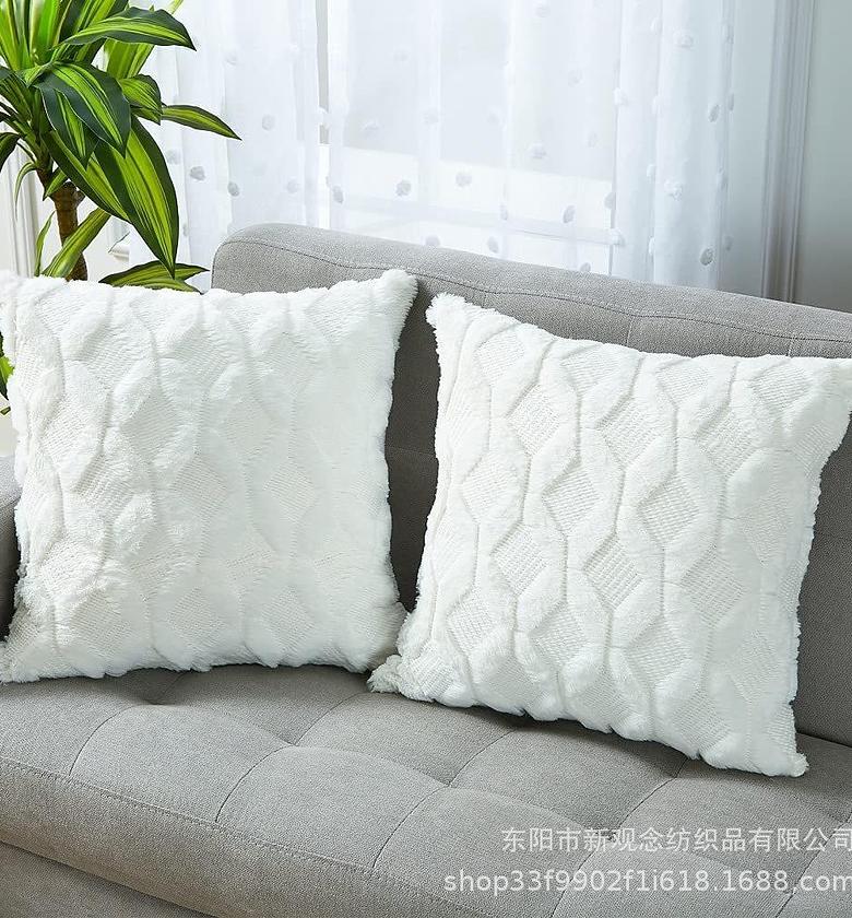 Decorative Throw Pillow Covers.  Rustic Embroidered Plush Short Faux Wool Pillowcase Super Soft Cushion Case image