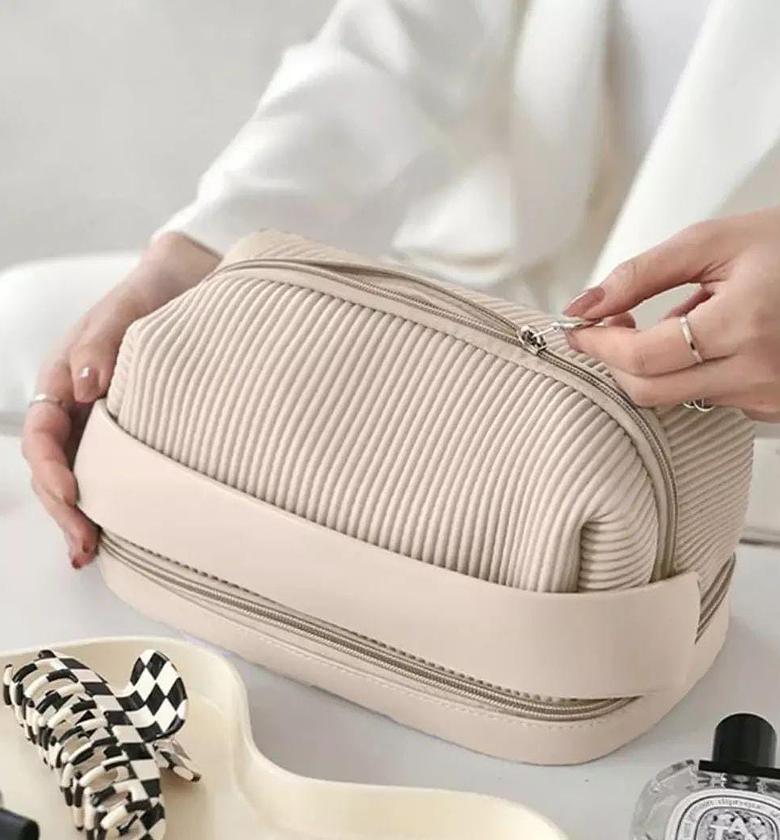 Cosmetic organizer bag with bottom brush holder image