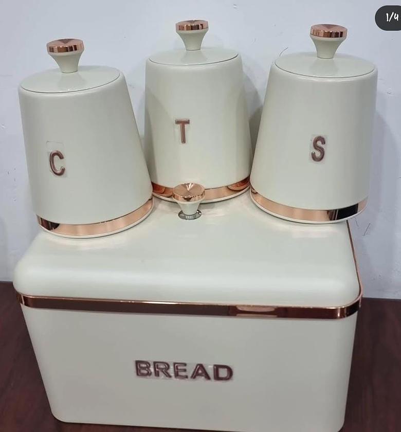CTS 15L bread Bin with 3 canisters each 1.3L made of galvanized metallic. image