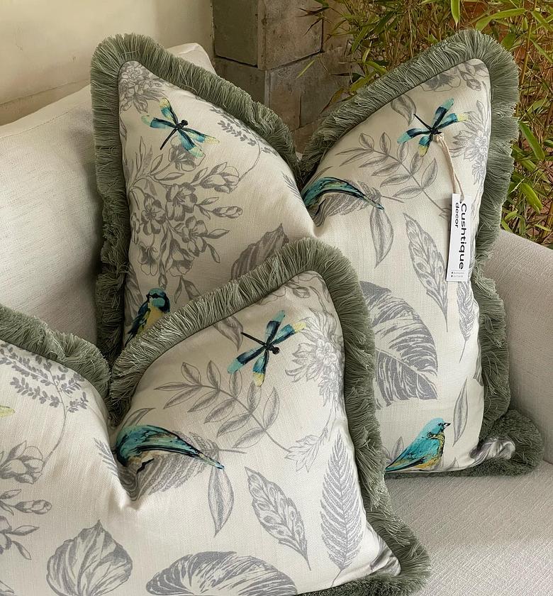 Song Bird Cushion paired with brushed fringe trim image