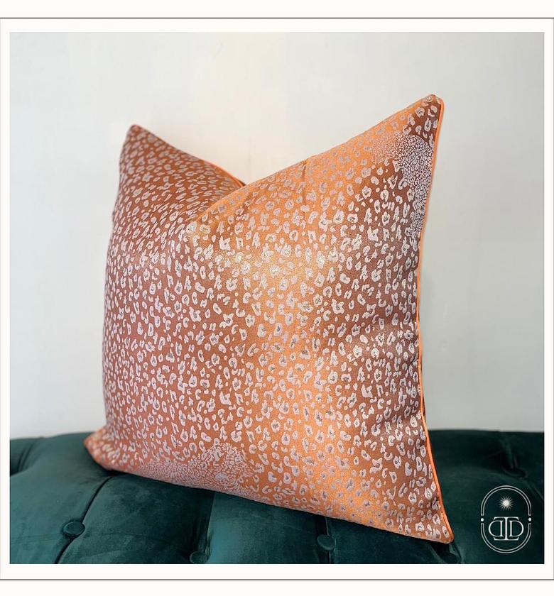 Luxe jacquard cushion cover (orange cheetah print) image