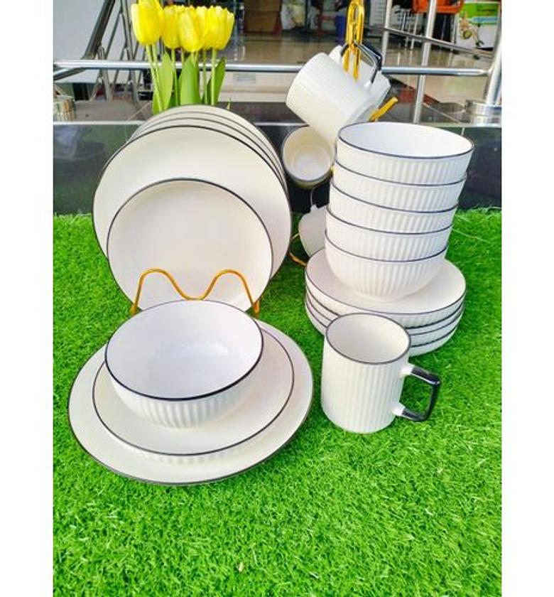 Dinner set. Japanese 24 pcs dinner set : 6 plates, 6 side plates, 6 bowls, 6 cups image