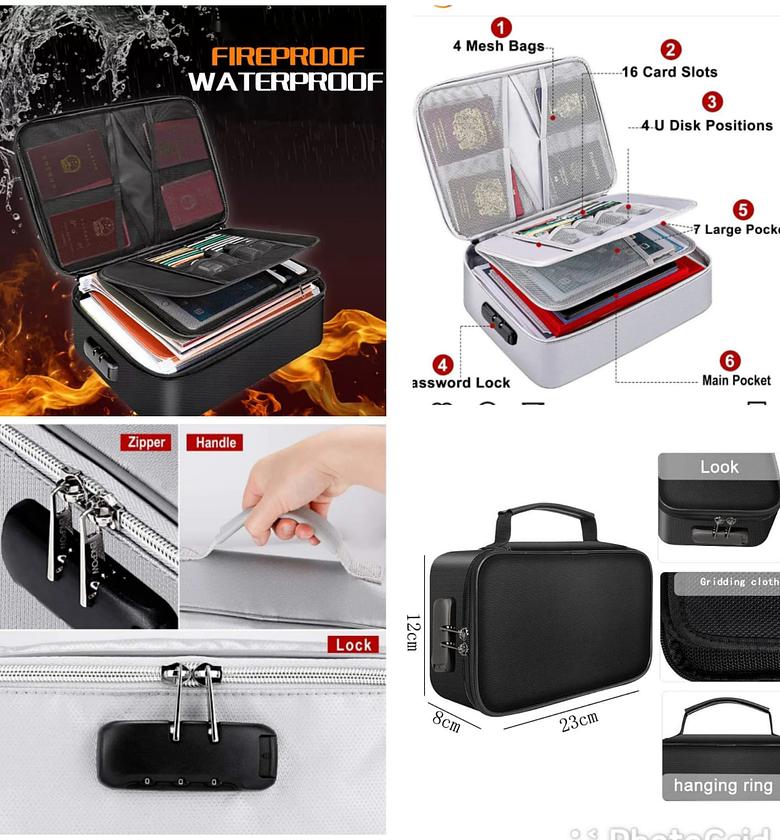 Fireproof Document Bag with Lock, Fireproof Waterproof File Organizer Bag 5 Layers Protection Fireproof Bag Storage for Laptop Certificates Documents Passport  (Black) image