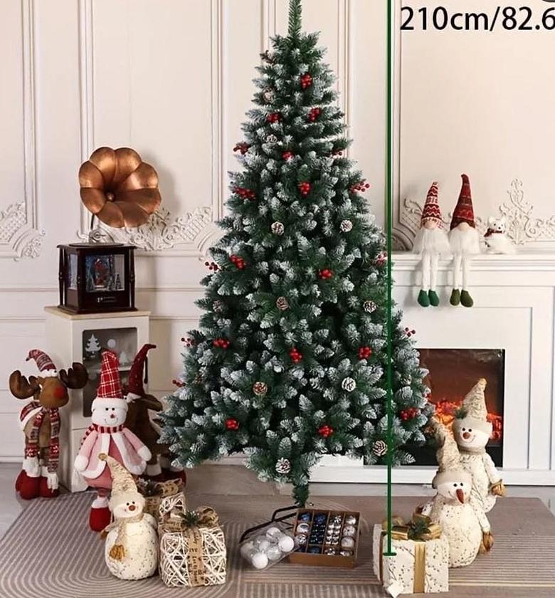 FROSTED CHRISTMAS TREES WITH CONES AND BERRIES. image