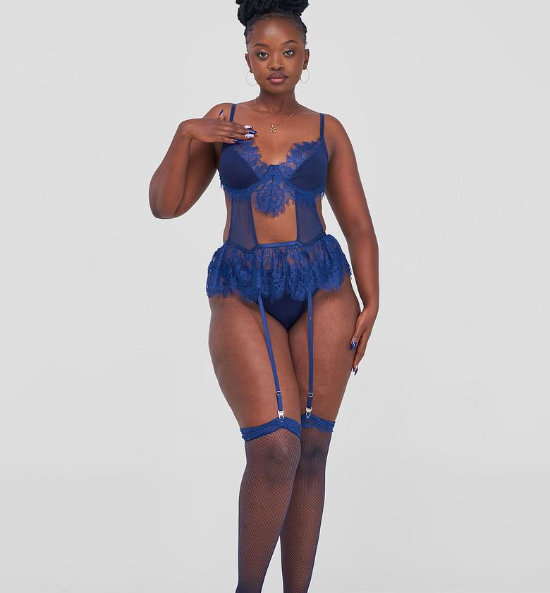 Posh Lingerie & More Lace Fishnet Stocking Set - Blue image