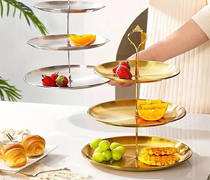 Gold steel cake stand 3 layer image