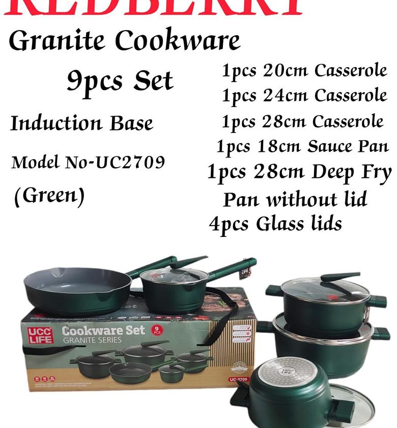 9pcs REDBERRY GRANITE PREMIUM RANGE OF KITCHEN NONSTICK COOKWARE SET image