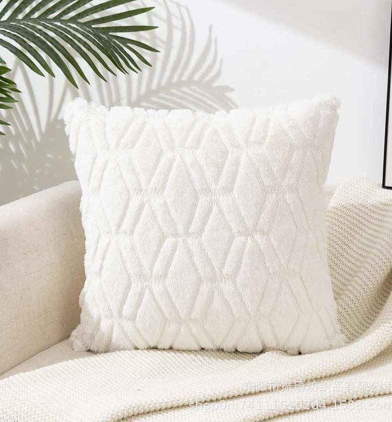 Decorative Throw Pillow Covers  Rustic Embroidered Plush Short Faux Wool Pillowcase Super Soft Cushion Case image