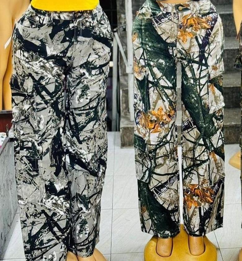 Women denim camouflage cargo pants  image