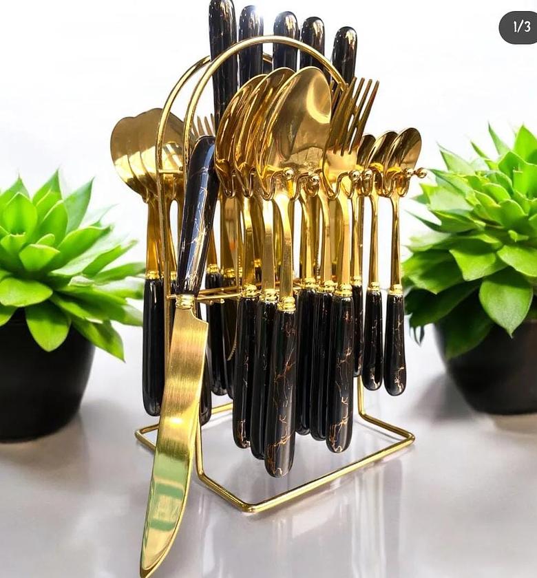 24pc marble cutlery sets image