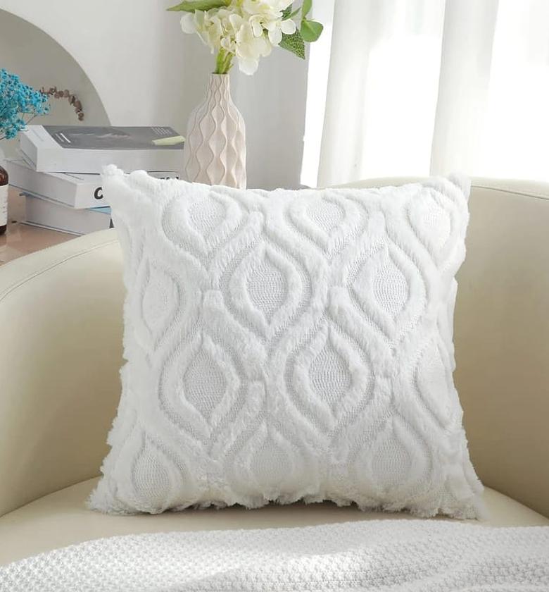 Decorative Throw Pillow Covers.  Rustic Embroidered Plush Short Faux Wool Pillowcase Super Soft Cushion Case image