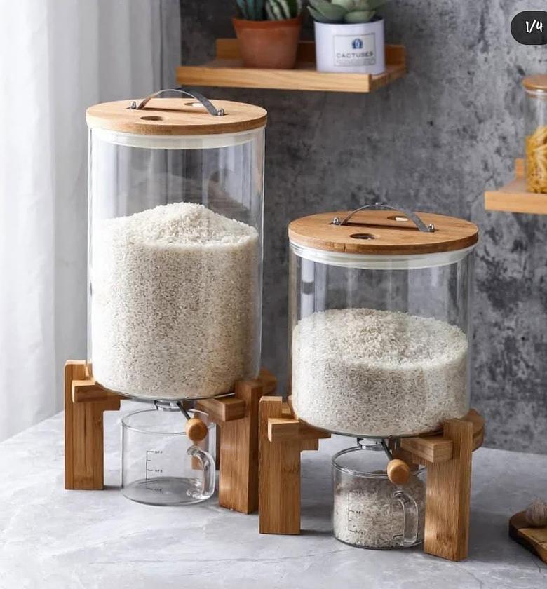 Glass cereal dispenser with bamboo lid image
