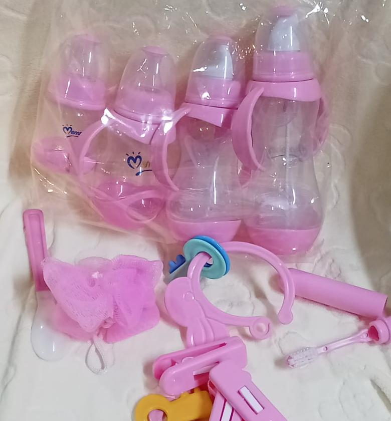 4 PC's feeding bottle, pacifier, rattles Newborn Baby Feeding Gift Set image