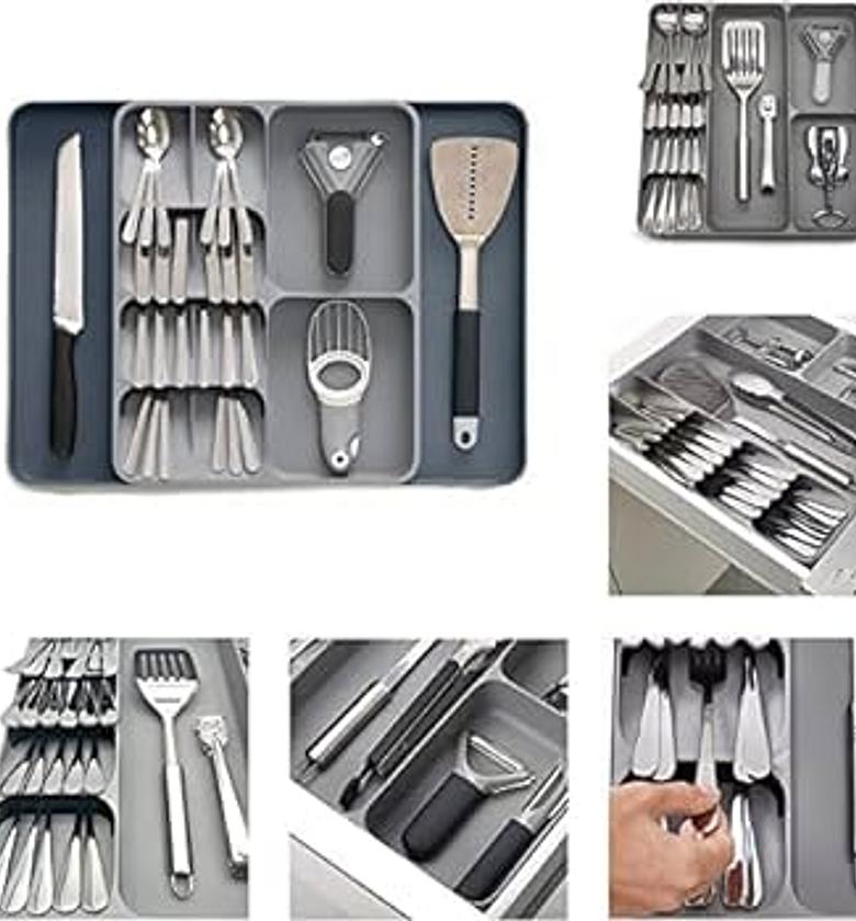  kitchen drawer organizer, 2-tier knife holder - expandable cutlery tray for silverware, flatware, utensils - non-bpa plastic, dishwasher-safe - kitchen organization and storage caddies image