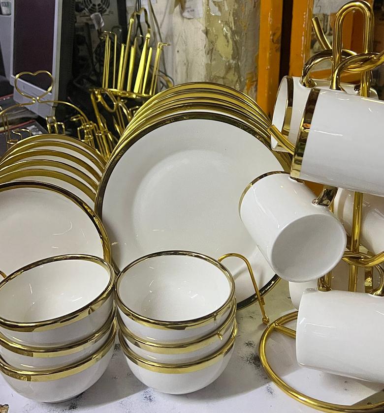 Dinner Set . Quality Affordable Stylish 24 pcs gold line ceramic dinner set  image