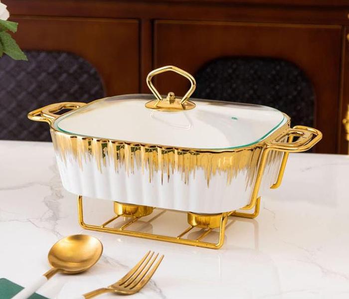 Ceramic Chaffing Dish  Medium-White gold image