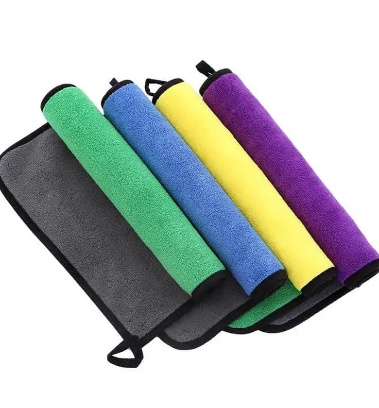 Super absorbent coral fleece kitchen towels   Pack of 4 (brown, blue, yellow, purple)  image