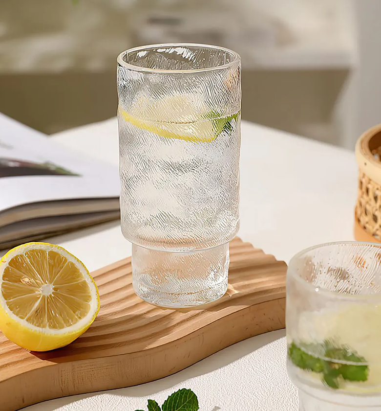 Vintage Frosted Textured Glass Set – Thick Base Design image