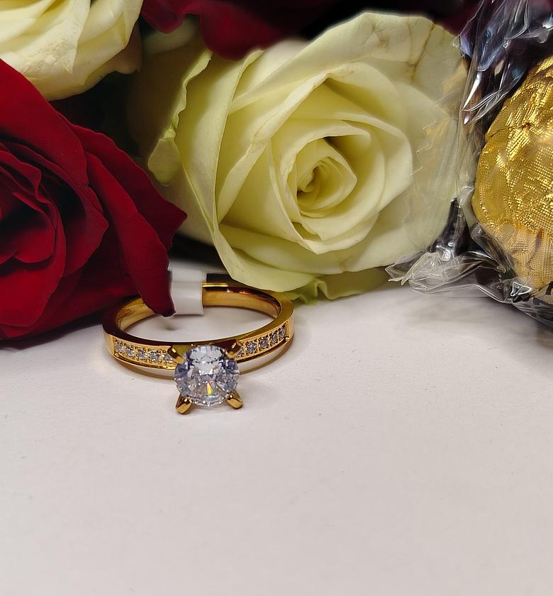 Gold & silver stainless steel, cubic zirconia engagement/promise ring  image