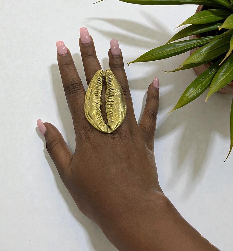Cowrie Shell Brass Ring Adjustable  image