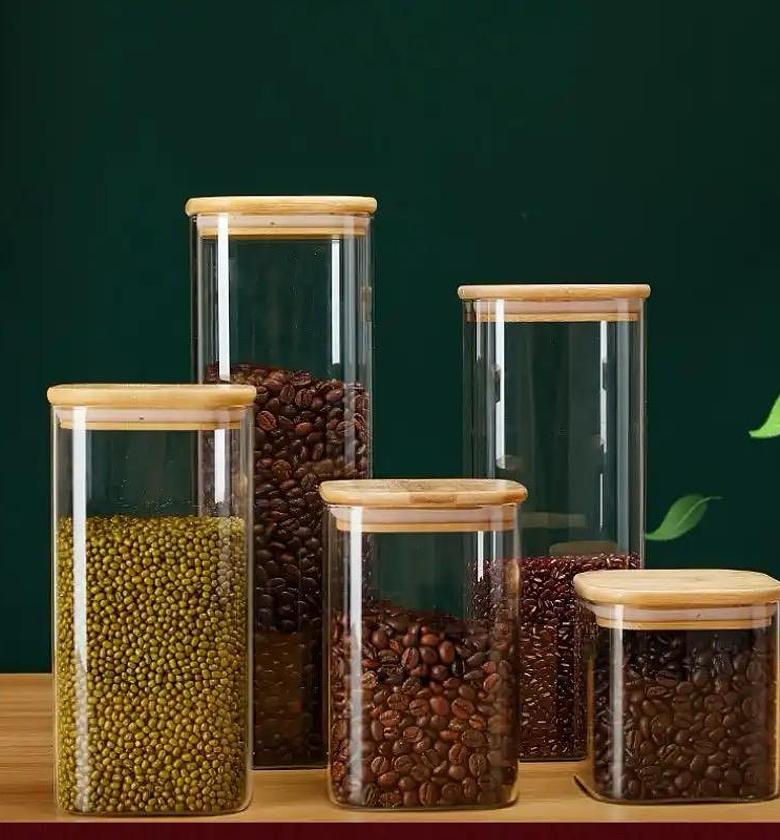 250ml Square Bamboo Lid Glass Jar image