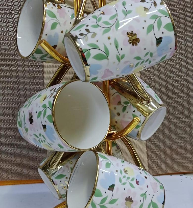 6 Pc Mug Gold Blue Big Ceramic image