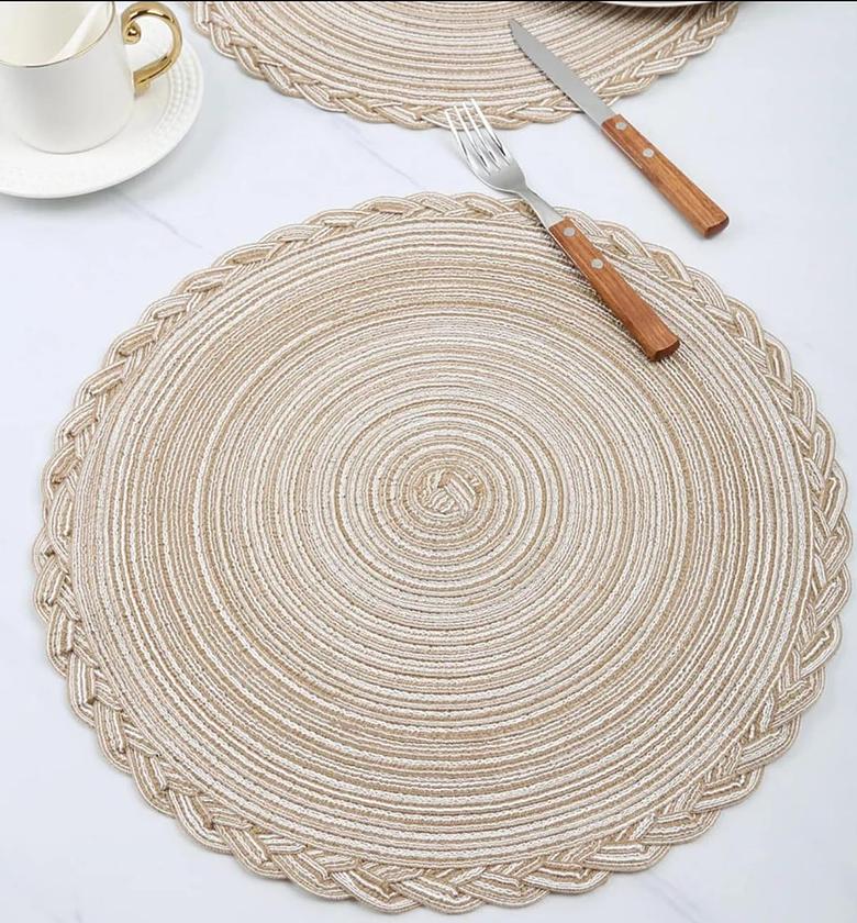 Premium Round Woven Table & Placemat Set - 6 Pieces image
