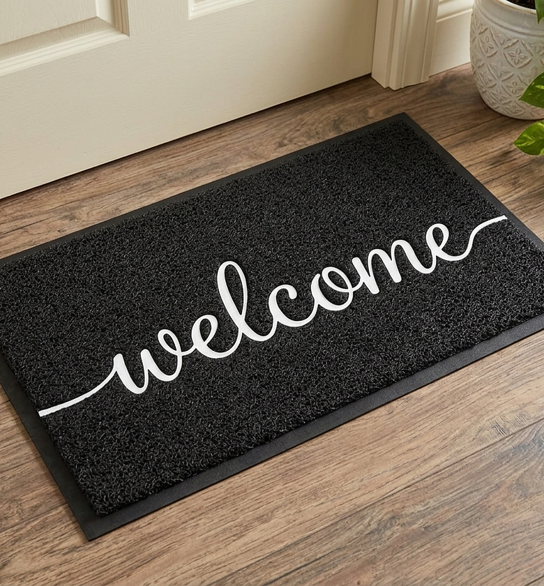 Black welcome door mat image