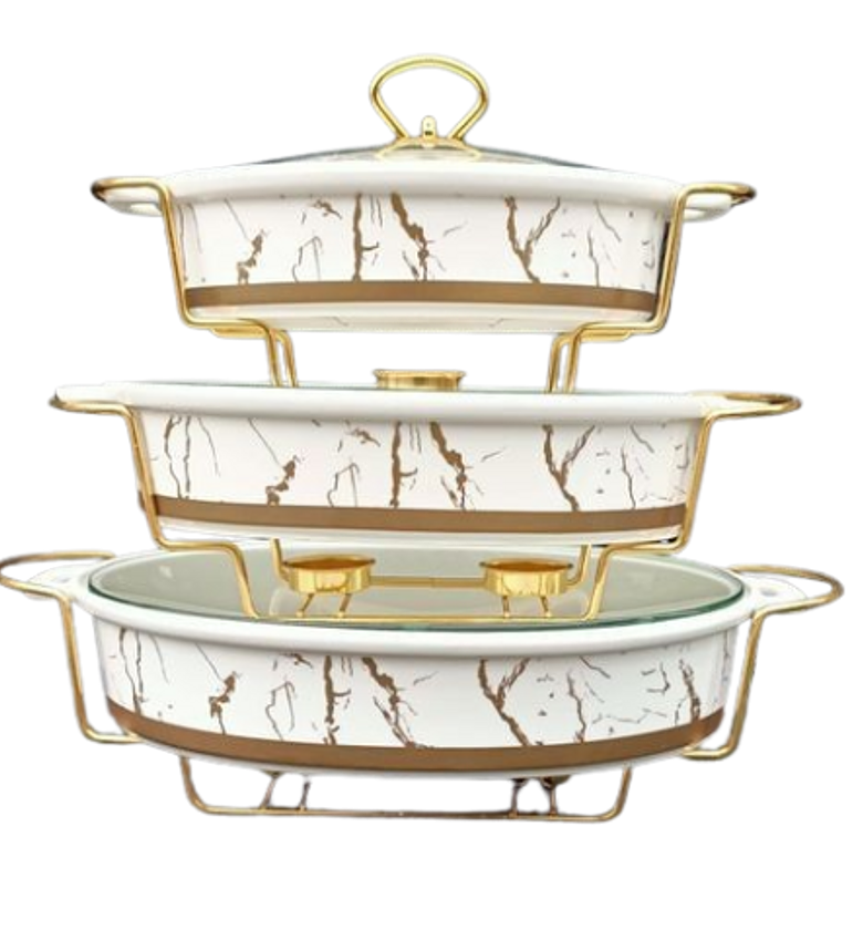 Ceramic 3 Pc Set Oval/rectangular Chaffing Dishes image