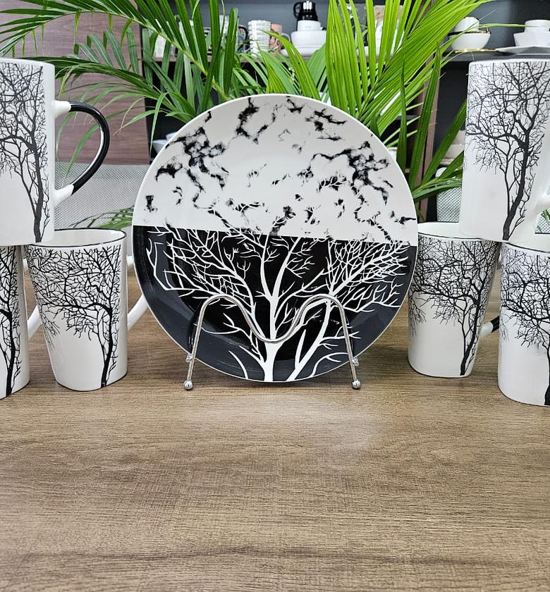 Tree Design Breakfast Set – 6 Mugs & 6 Plates image