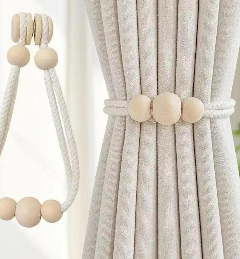 2pcs tassel curtain tie backs with wooden beads image