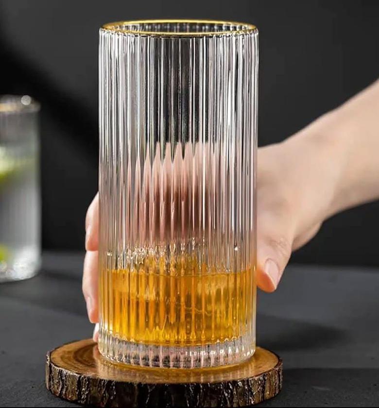 Unique ribbed highball glass, with golden rim.Capacity 400 ml image