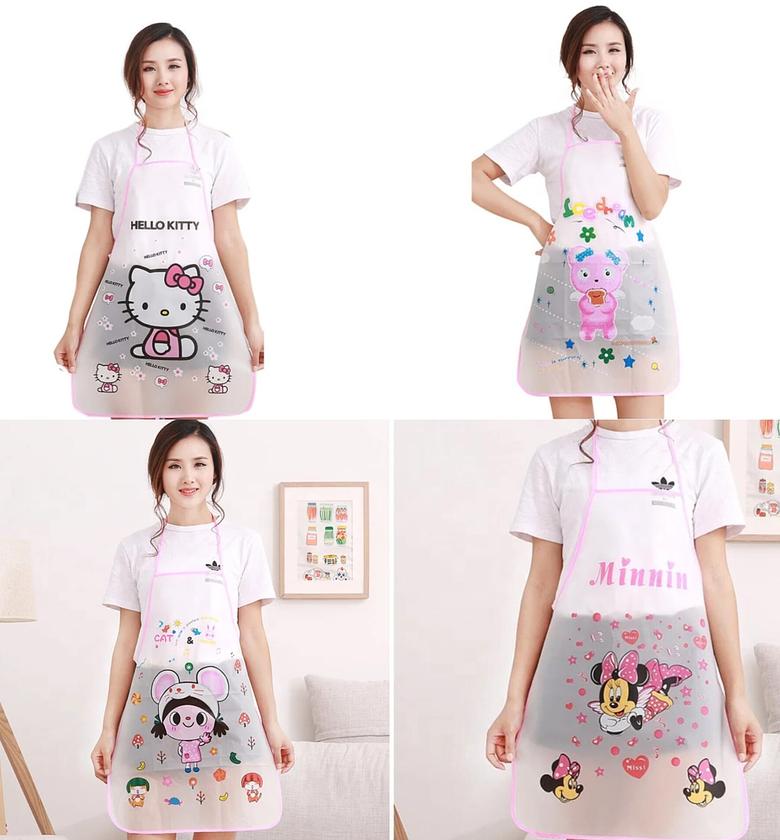 Kids Waterproof PVC Art & Kitchen Apron - Oil-Proof School Painting Apron for Girls - Hello Kitty/Minnie Mouse image