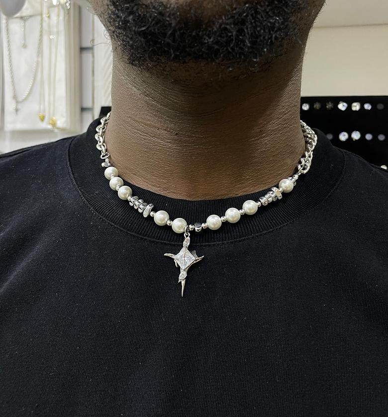 Pearl Beaded Chain with Crystal Star Pendant image