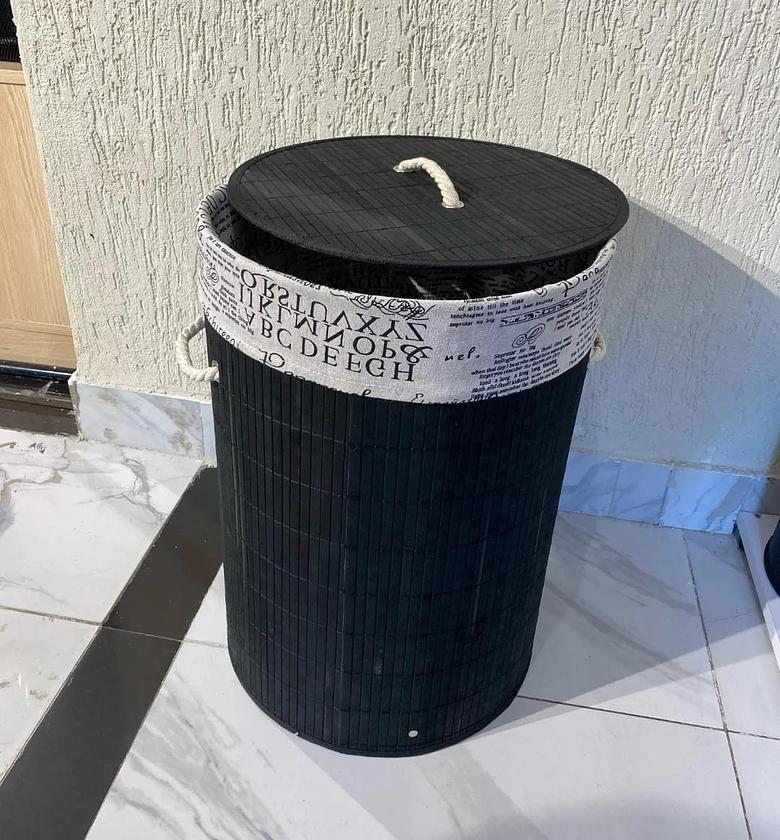 Round Black Eco-friendly bamboo laundry basket black image