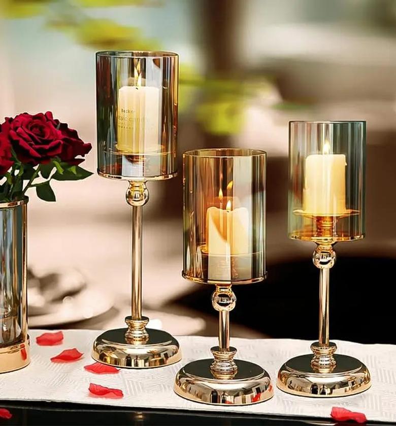 3pc set Candle Candlestick Luxury Glass Ornaments Dining image