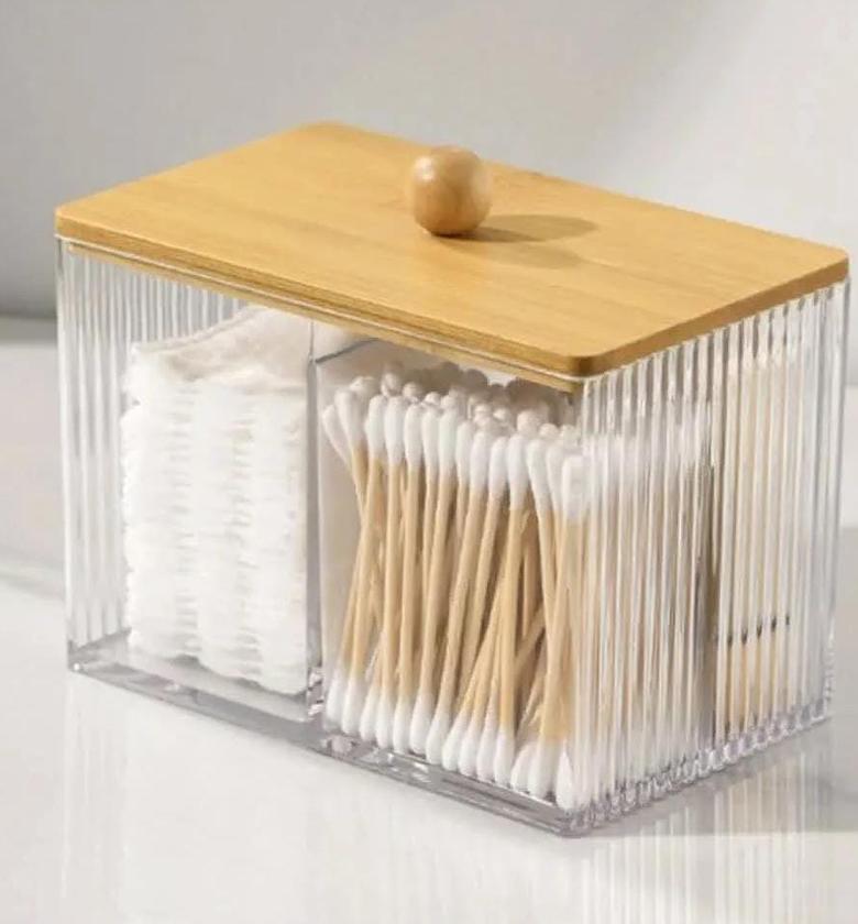 Partitioned Acrylic Earbuds Organizer with Bamboo Cover image