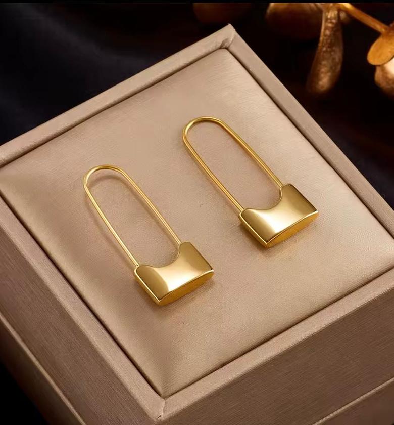 Golden Lock Safety Pin Earrings image