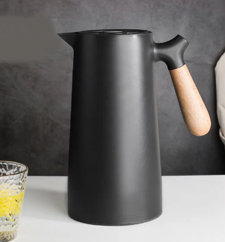 Nordic Thermo Flask with Wooden Handle – 1L (White & Black) image