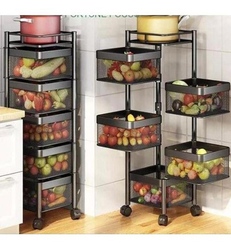 5 Layer Square Vegetable Fruits Rotating Rack With Wheels image