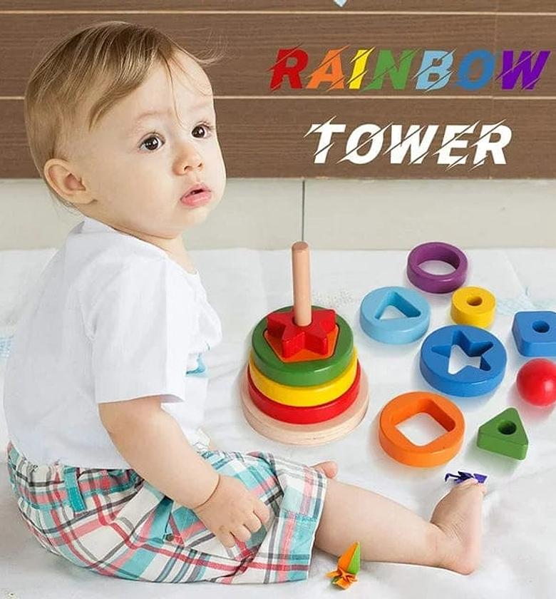 Montessori Wooden Rainbow Stacking Tower  image