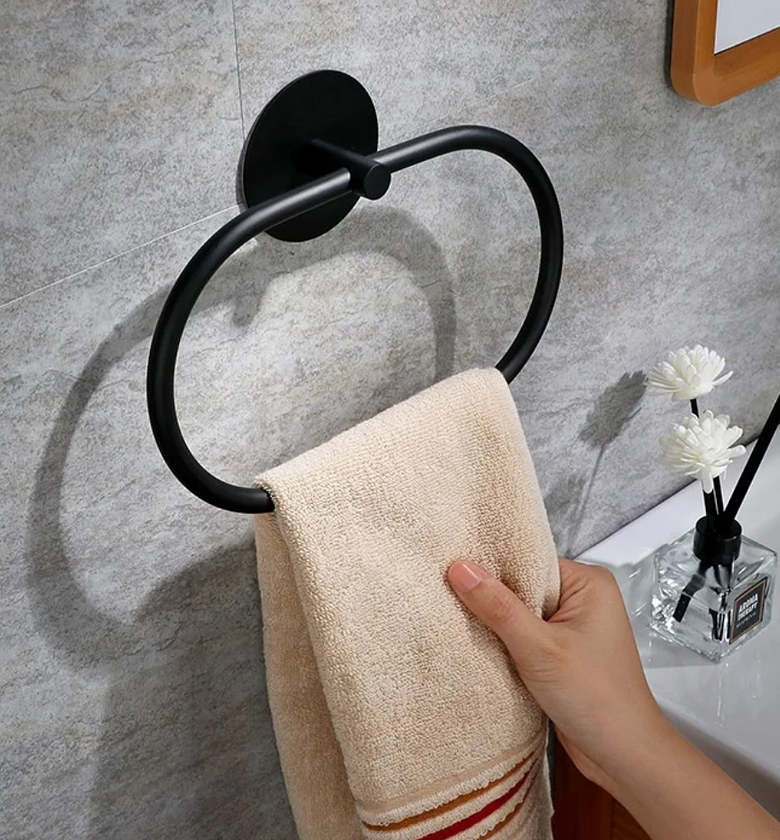 Metallic Towel Ring with Adhesive Installation image