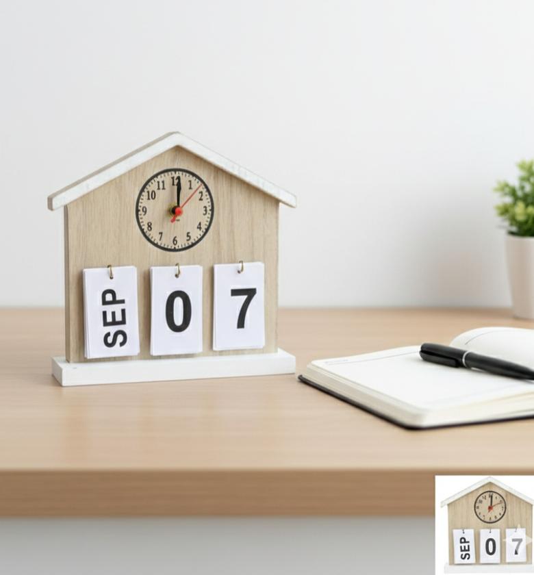 Office Desk Calendar With Clock image