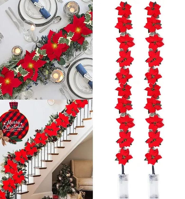 Christmas Lights Red Flowers 2M Battery Poinsentia image