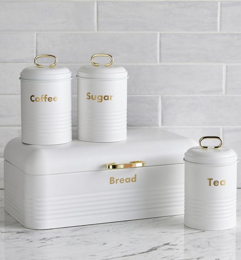 Sleek Alloy Bread Bin & Matching 3-Piece Kitchen Canister Set image