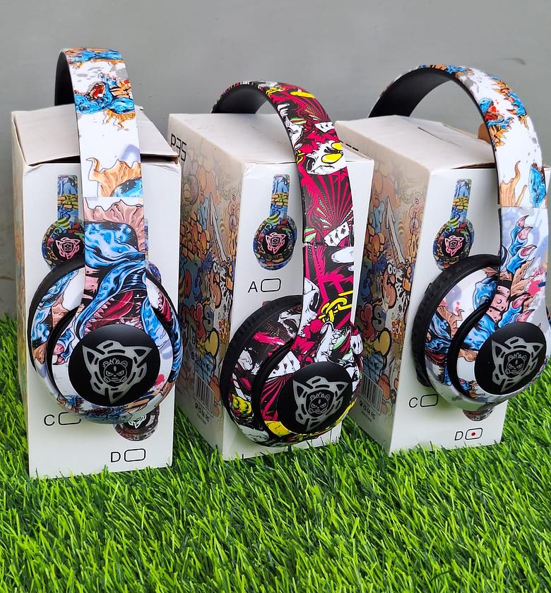 Headphones. Graffiti-designed wireless headphones, likely intended for kids or teens image