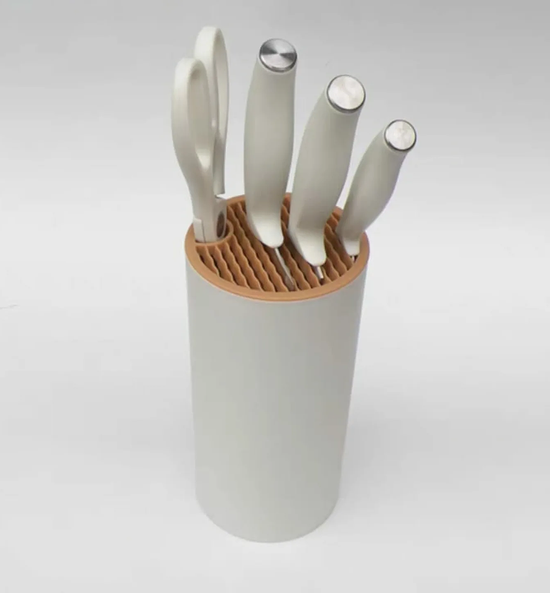 5-Piece Ceramic Handle Kitchen Knife Set with Universal Block image