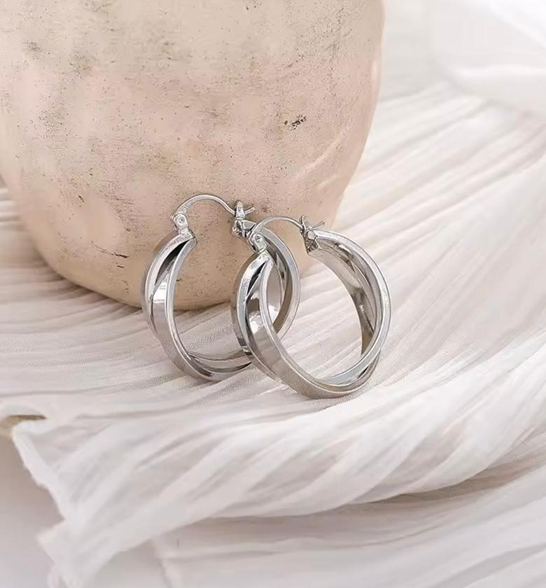 Polished Silver Infinity Twist Hoops image