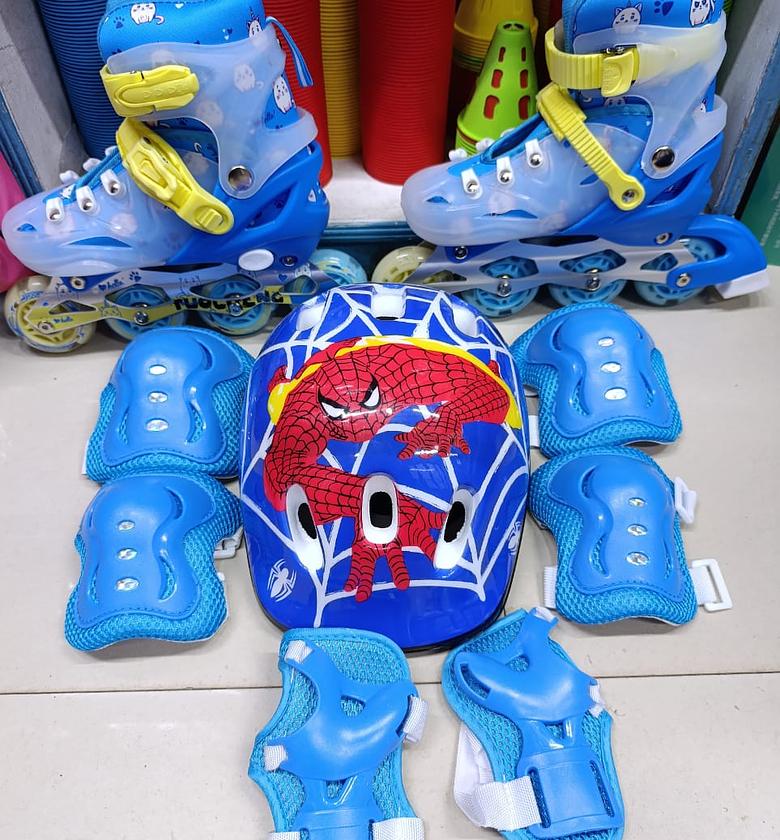 Skate Full Set Shoes With Hard Helmet And Guards size 31 to 38 All wheels are glowing image
