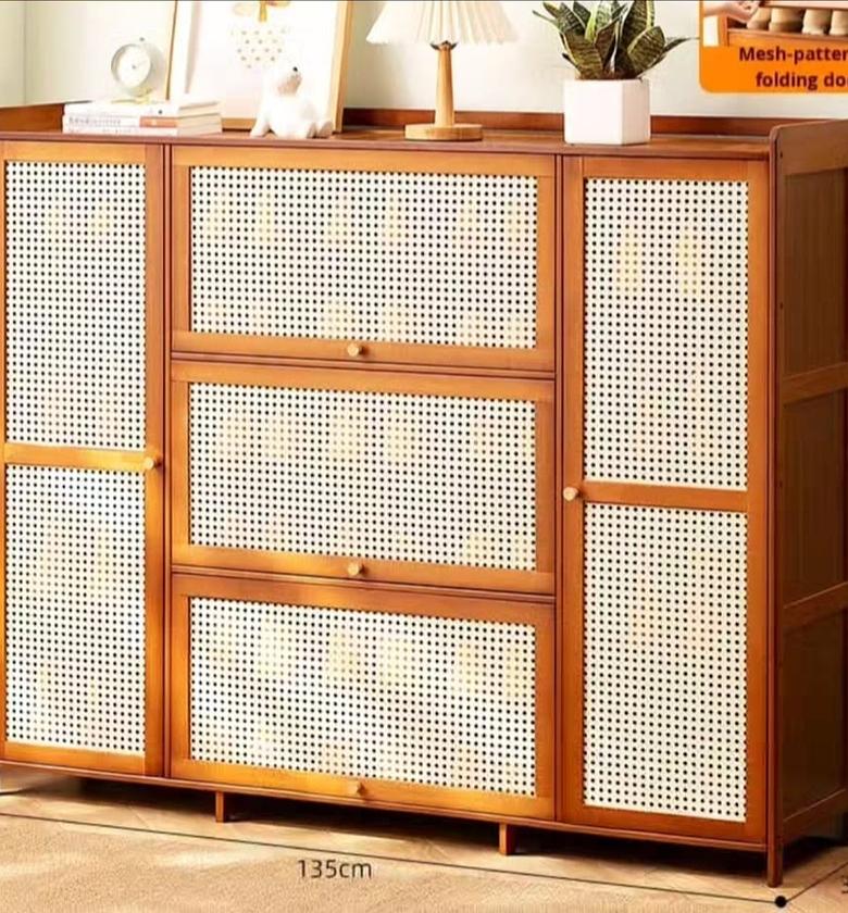 Rattan-Style Multi-Storage Shoe Cabinet/ Rack image